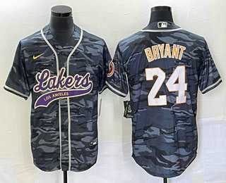 Mens Los Angeles Lakers #24 Kobe Bryant Black Camo With Patch Cool Base Stitched Baseball Jersey2->los angeles lakers->NBA Jersey